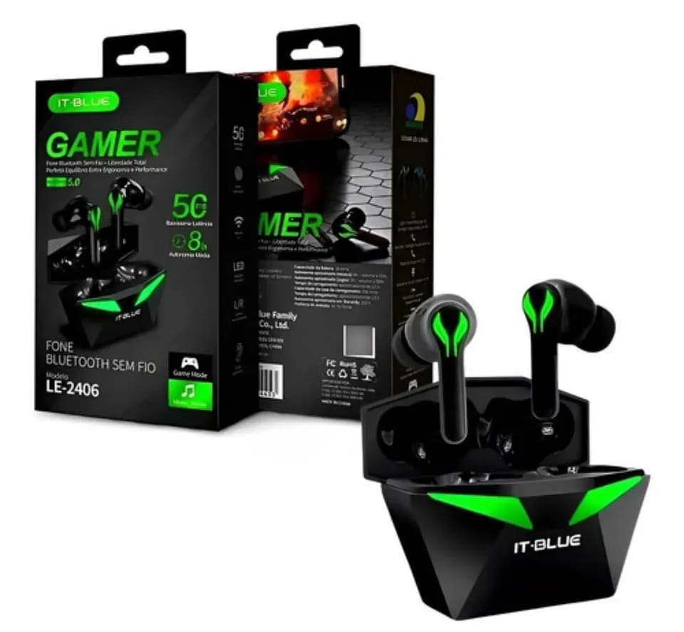 Fone De Ouvido Sem Fio Tws It Blue Gamer LE-2406 8 Horas Esportes