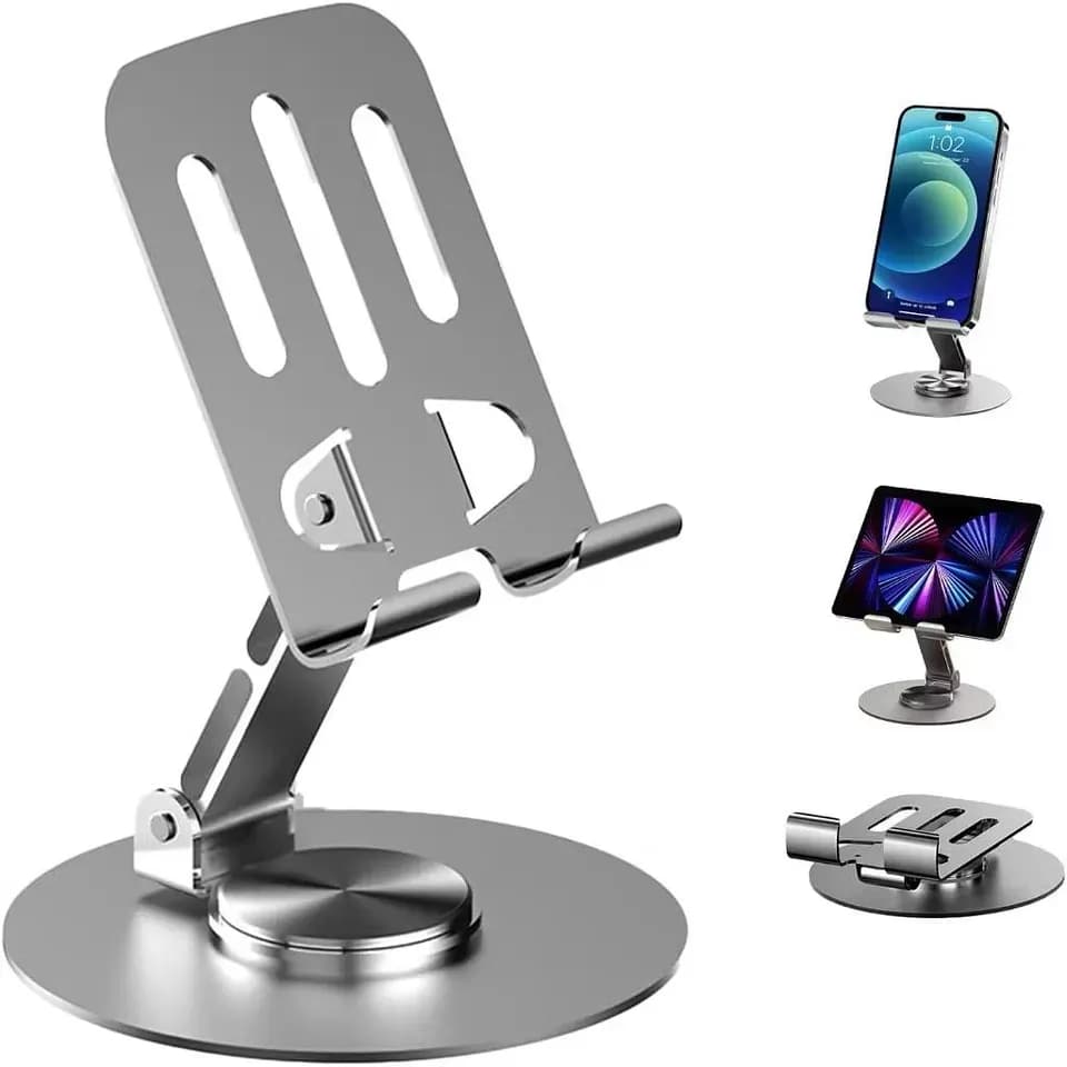 Suporte para Celular de Mesa Articulado em Metal Ajustável 360° com Base Antiderrapante